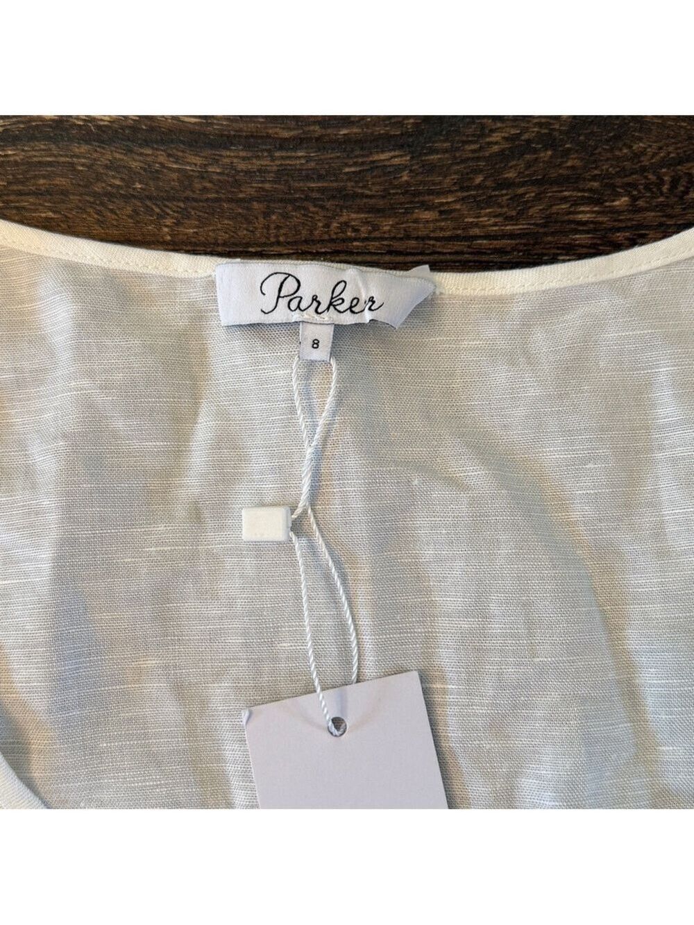 Parker Off White Linen Puff Sleeve Mini Dress Size 8 NWT Ivory - Picture 7 of 10